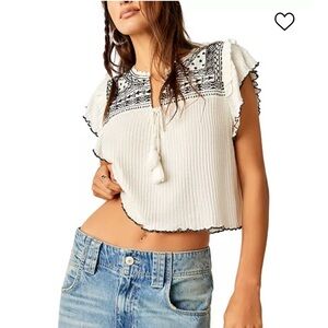 Free People Sarafina Embroidered Tassel Top in Ivory Combo Size M. NWT